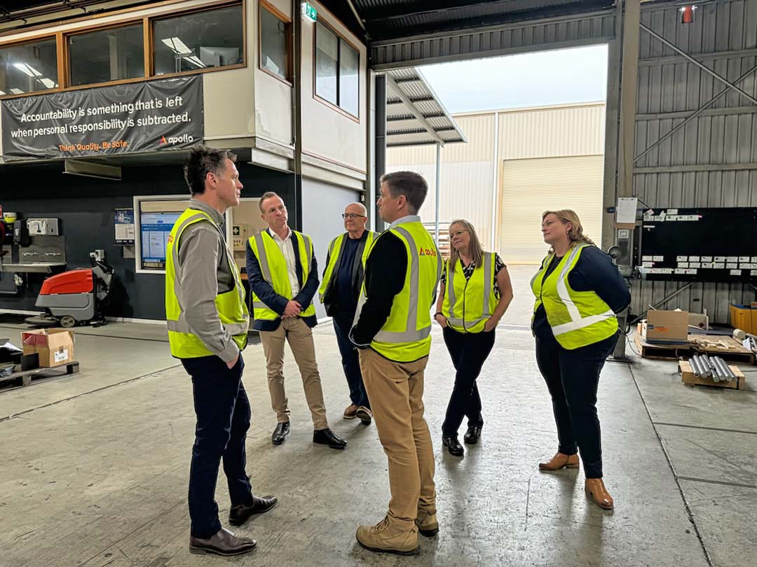 Chris Minns discusses cutting-edge manufacturing with the Apollo Engineering team during his visit to our Tamworth facility