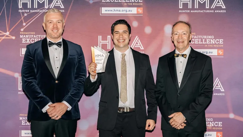 Ben Bronkhorst accepting the Manufacturer of the Year Award on behalf of Apollo Engineering